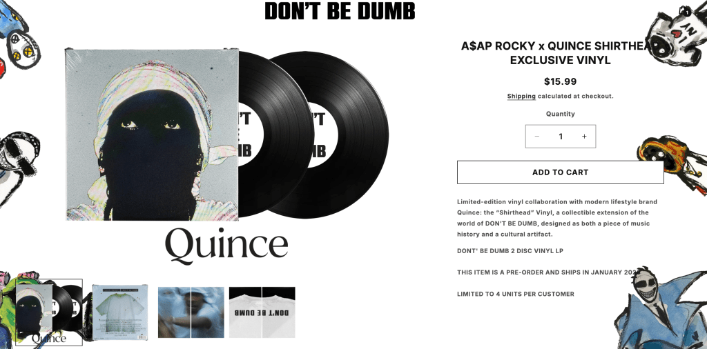 洋楽 A$AP ROCKY x QUINCE DON'T BE DUMB VINYL A$AP Rocky Don't Be Dumb